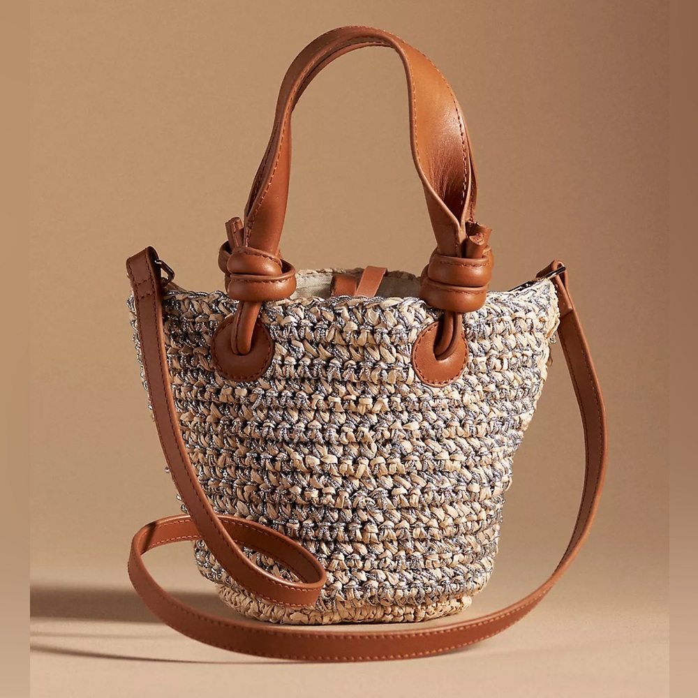 Anthropologie Maeve Rhinestone Raffia Mini Bag Day to Night Woven Beach Resort